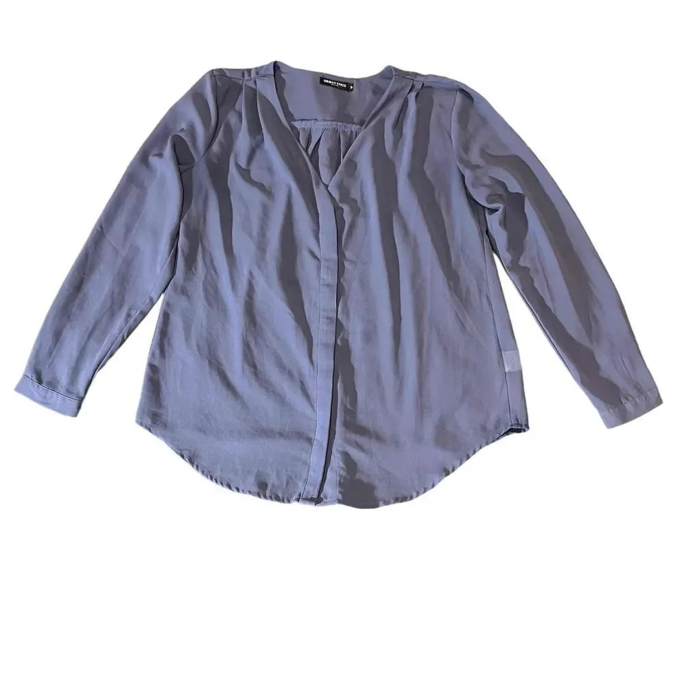 Urban Coco Women's Medium‎ Purple/Blue Long Sleeve V-Neck Popover Blouse